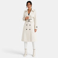 Gabardina larga blanca de doble botonadura para mujer