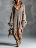 Hooded Fleece-Knit Midi Dress