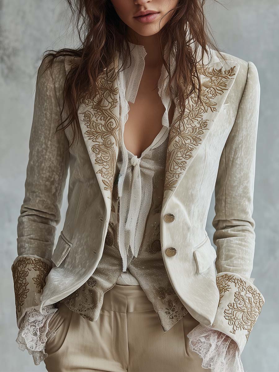 Mercedes - Embroidered Ivory Blazer