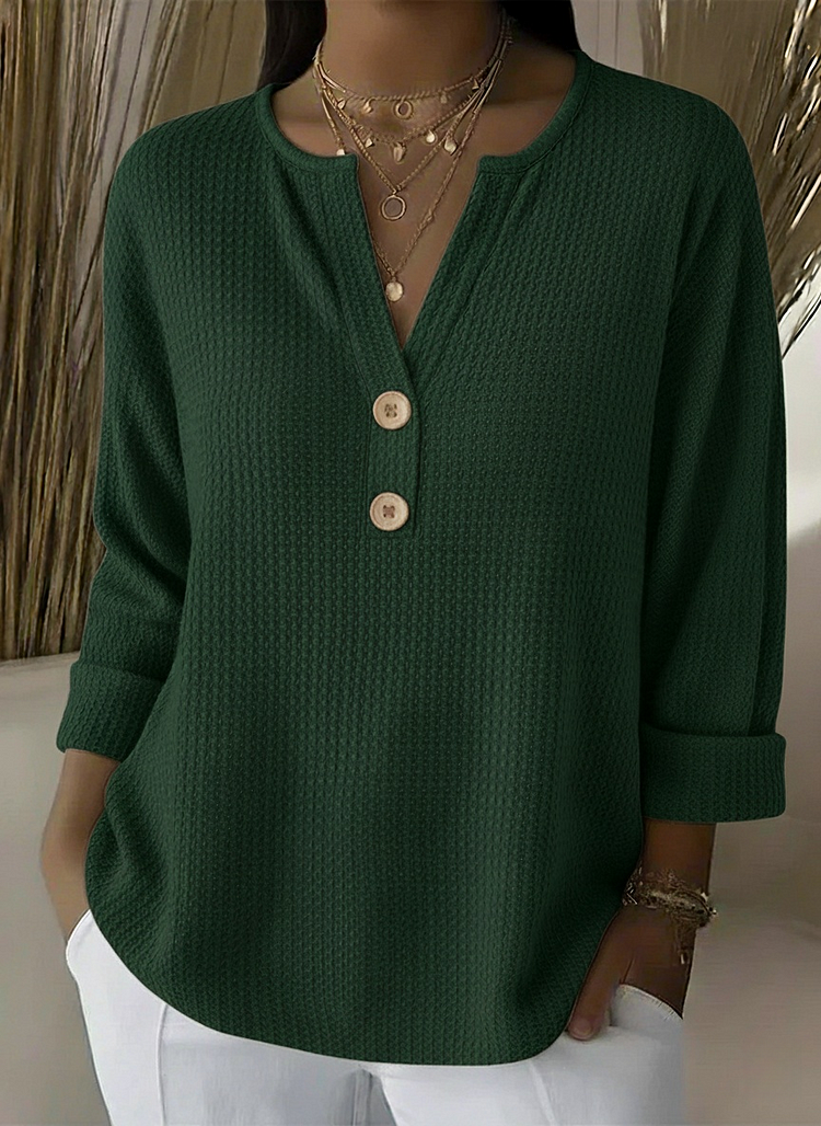 Lucía | Waffle-Knit Button-Down Henley Shirt