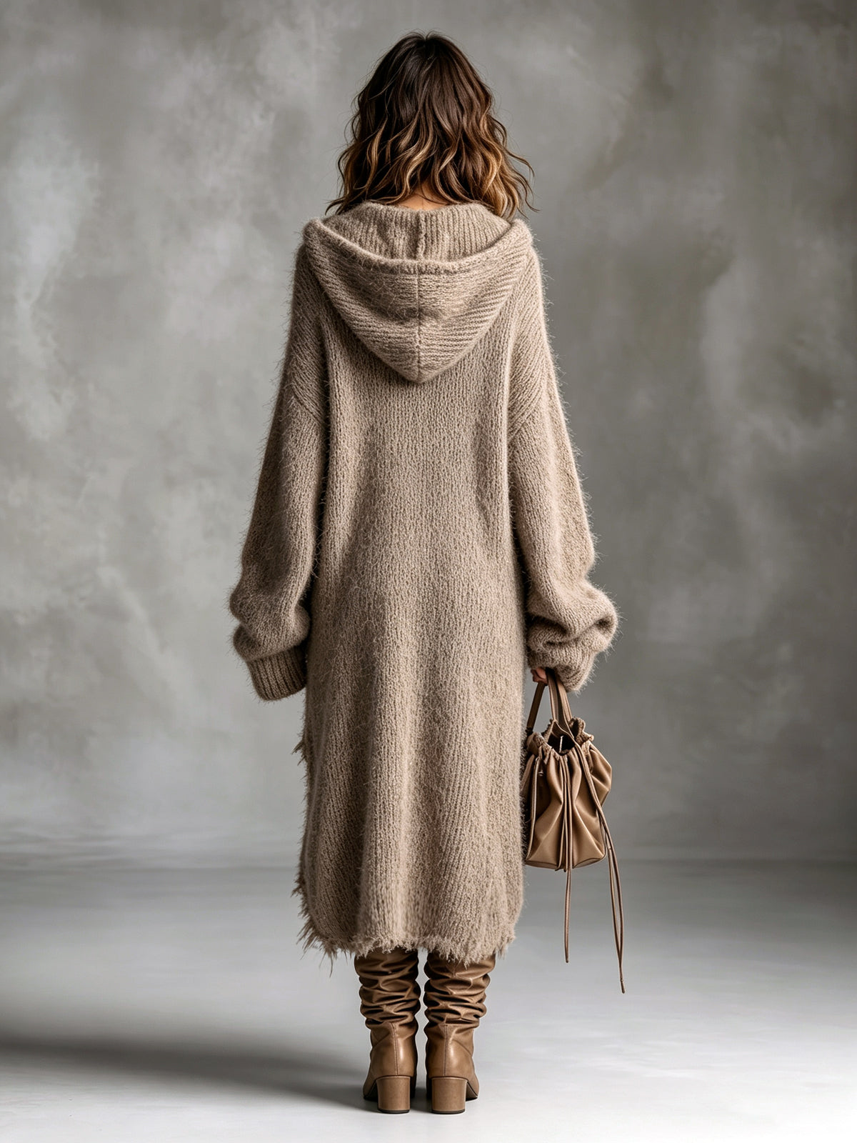 Hooded Fleece-Knit Midi Dress