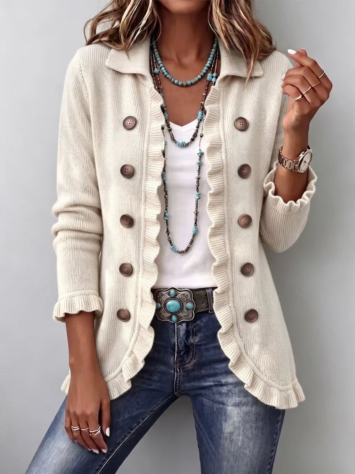Adelina | Ivory Ruffle Cardigan