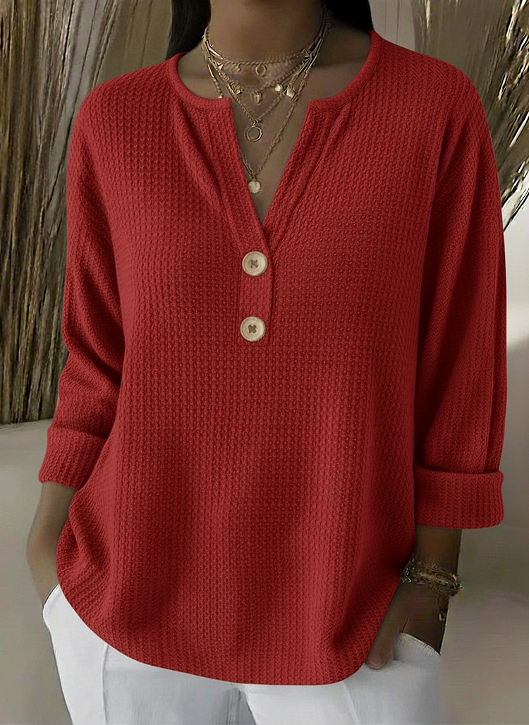 Lucía | Waffle Henley Tee with Buttons