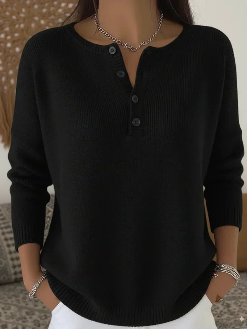 Helena | Buttoned Henley Knit Jumper