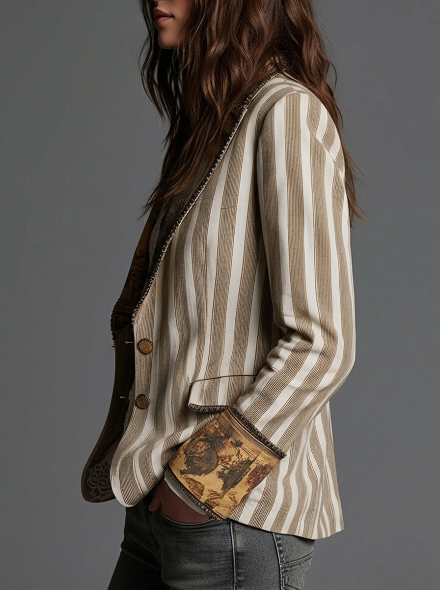 Sara - Striped Bohemian Blazer with Patterned Collar