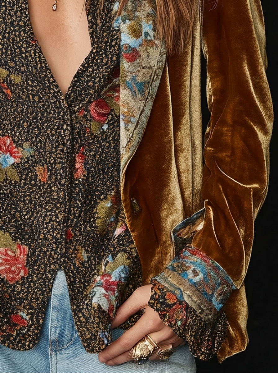 Marcela - Vintage Floral Print Patchwork Blazer