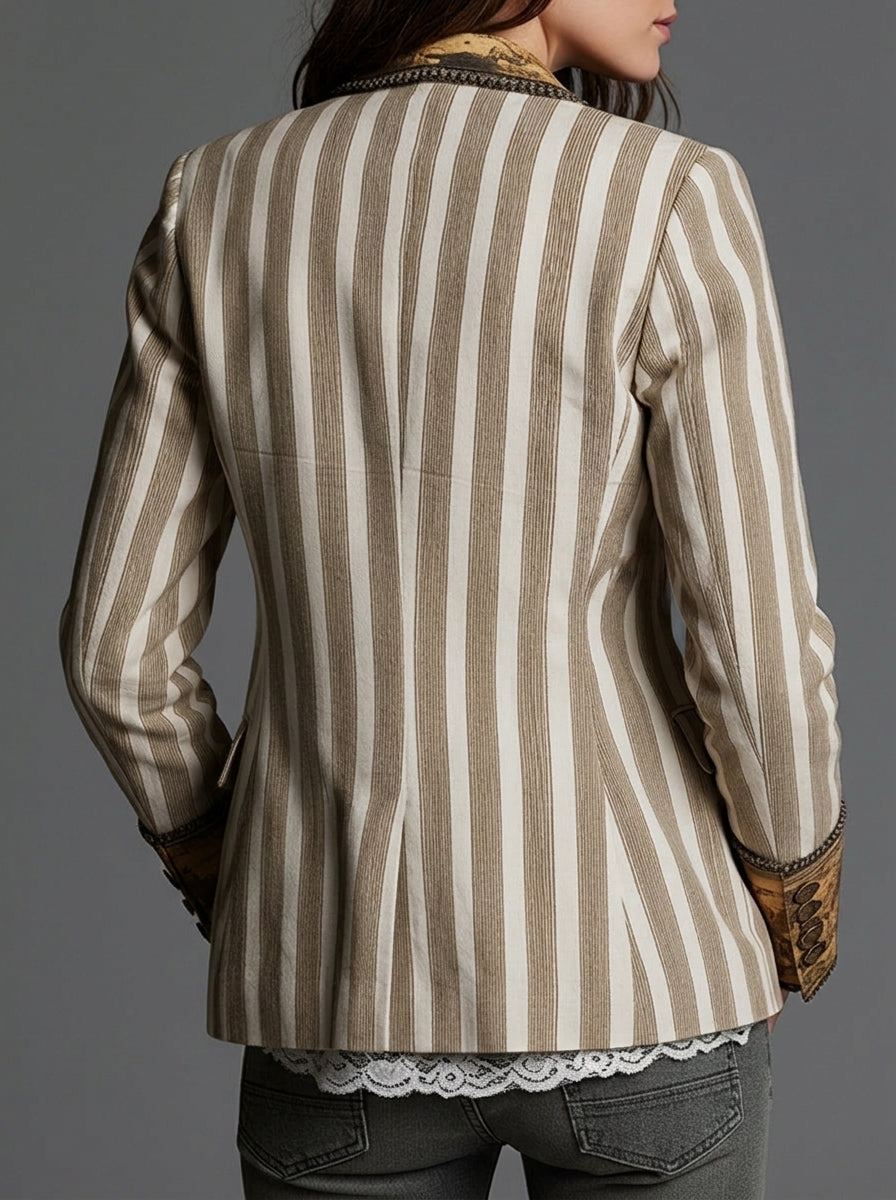 Sara - Striped Bohemian Blazer with Patterned Collar