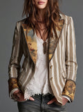 Sara - Striped Bohemian Blazer with Patterned Collar