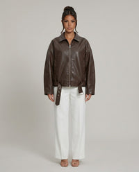 Bomber Cuero Vegano Mujer Oversize Patchwork