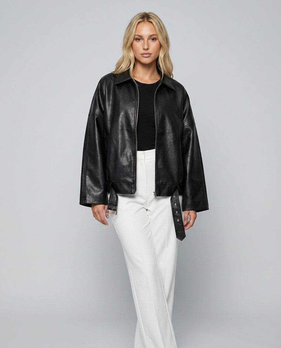 Bomber Cuero Vegano Mujer Oversize Patchwork