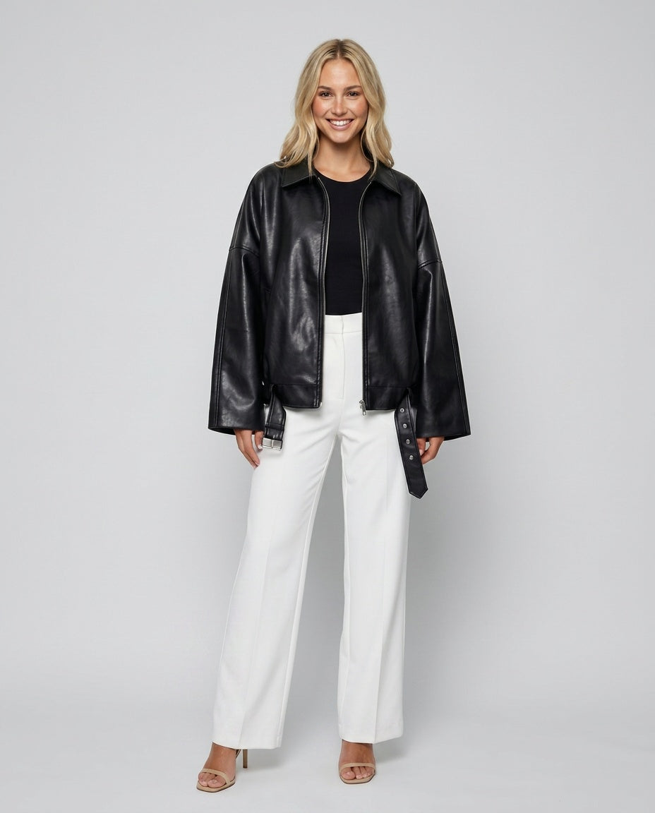 Bomber Cuero Vegano Mujer Oversize Patchwork