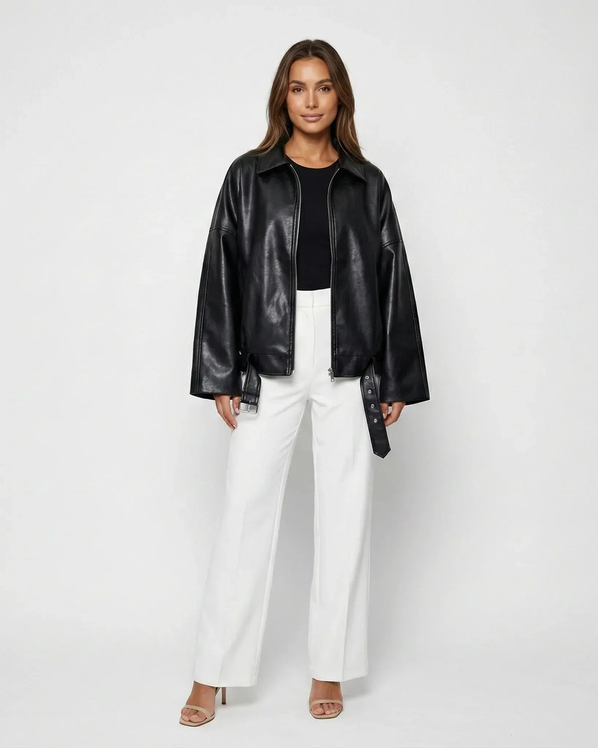 Bomber Cuero Vegano Mujer Oversize Patchwork