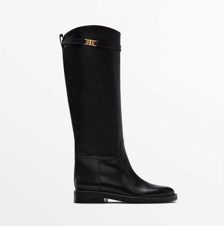 Botas altas negras de piel para mujer, vista lateral