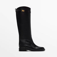 Botas altas negras de piel para mujer, vista lateral