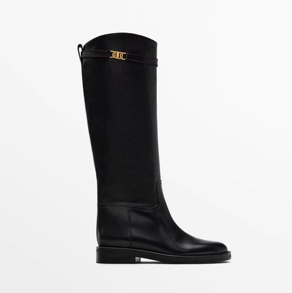 Botas altas negras de piel para mujer, vista lateral