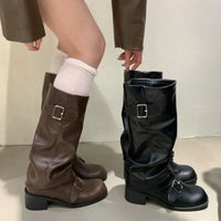Botas Moteras Mujer con Hebillas y Tacón Ancho