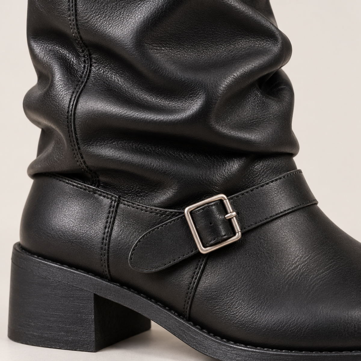 Botas Moteras Mujer con Hebillas y Tacón Ancho