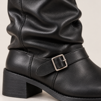 Botas Moteras Mujer con Hebillas y Tacón Ancho