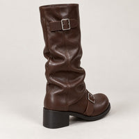 Botas Moteras Mujer con Hebillas y Tacón Ancho