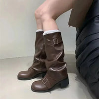 Botas Moteras Mujer con Hebillas y Tacón Ancho