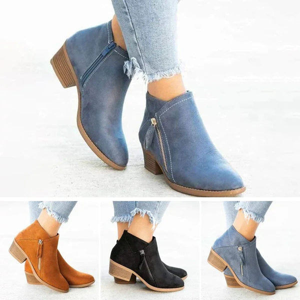 Botas azules de piel con plantilla ortopédica para mujer