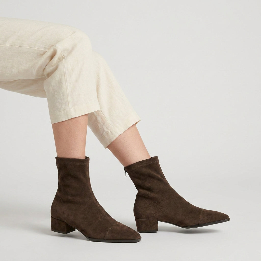 Botines de Ante Mujer Ajustados con Tacón Bajo