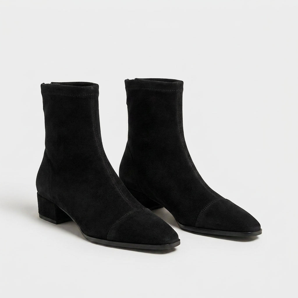 Botines de Ante Mujer Ajustados con Tacón Bajo