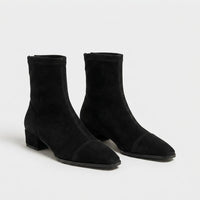Botines de Ante Mujer Ajustados con Tacón Bajo