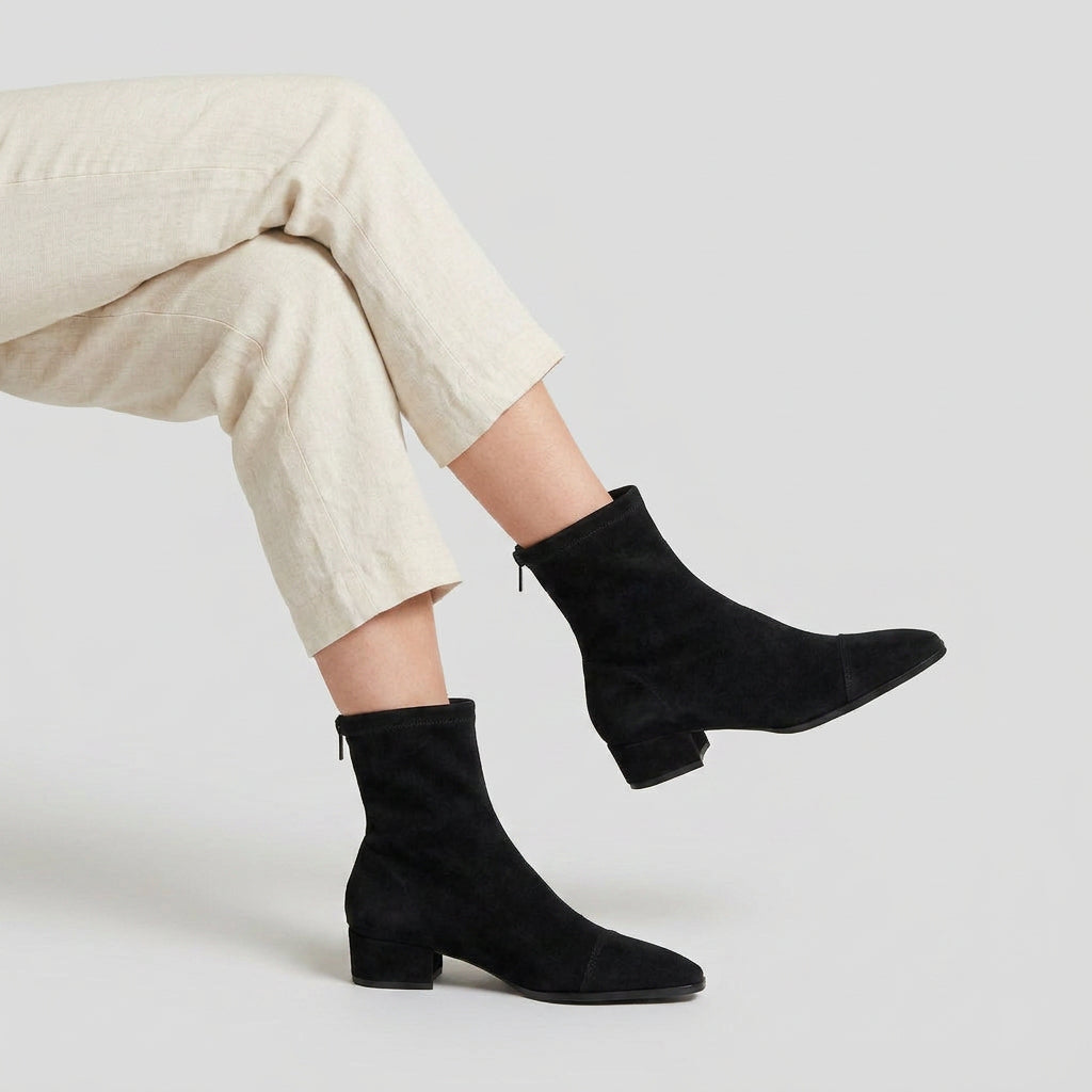 Botines de Ante Mujer Ajustados con Tacón Bajo