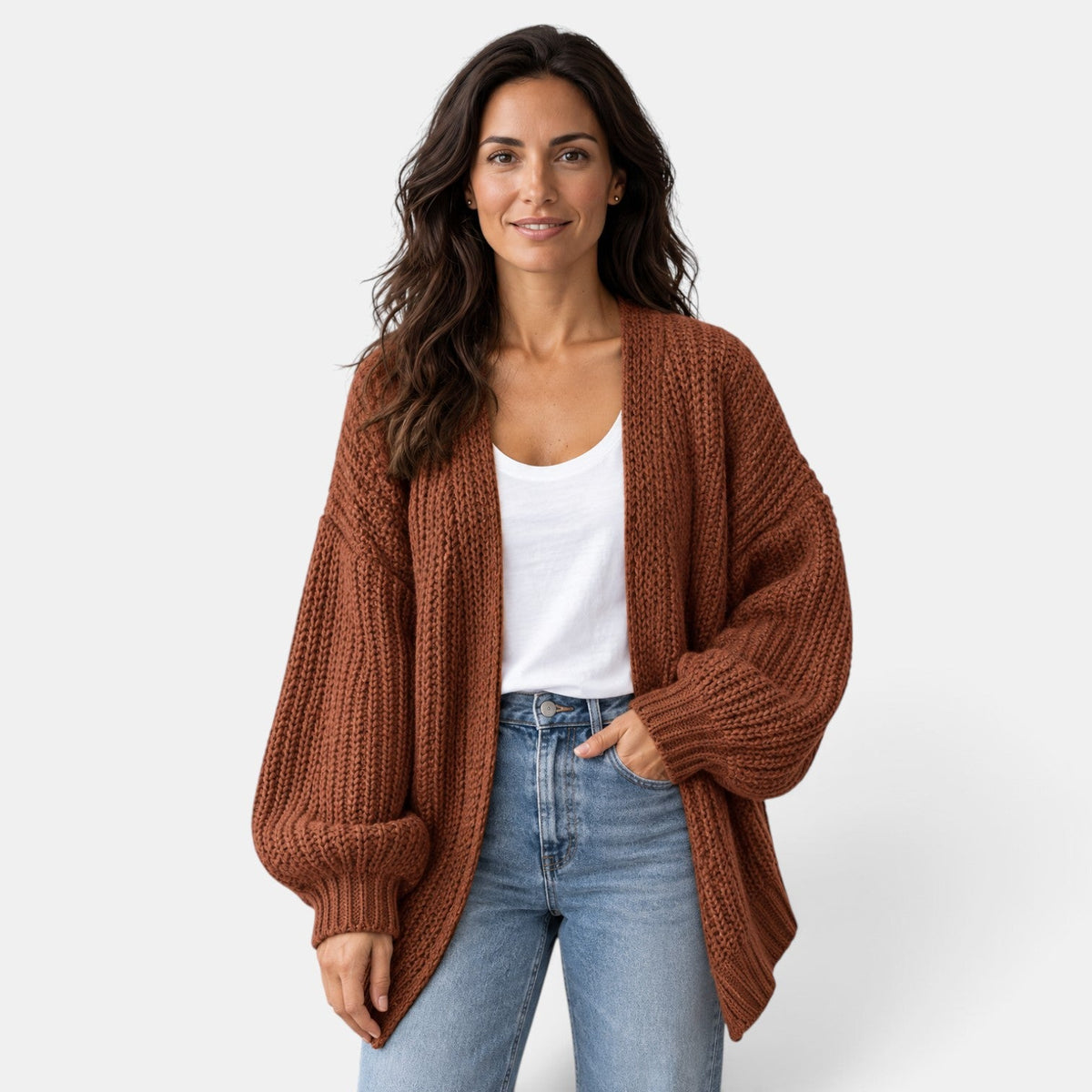 Cárdigan Oversize Mujer de Punto Manga Larga
