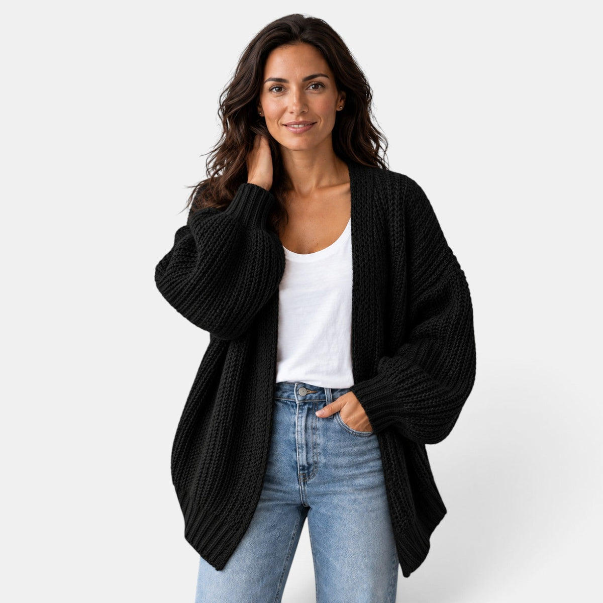 Cárdigan Oversize Mujer de Punto Manga Larga