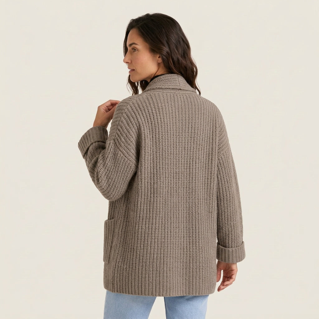 Cárdigan Punto Grueso Mujer con Cuello Chal
