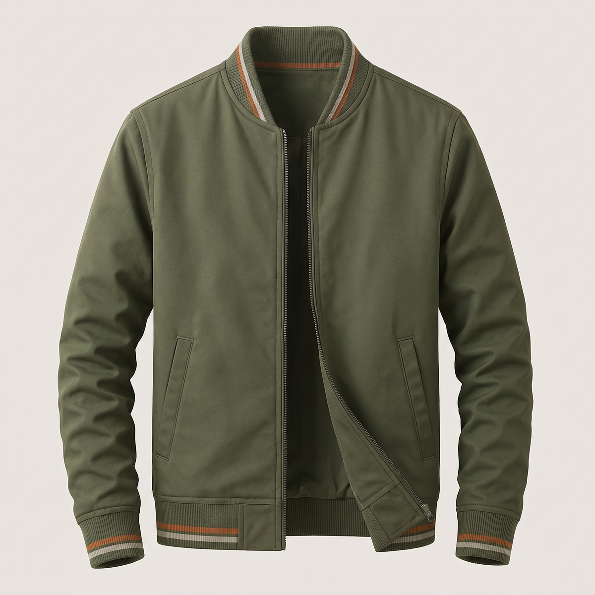 Cazadora Bomber Hombre Clásica con Cuello Acanalado