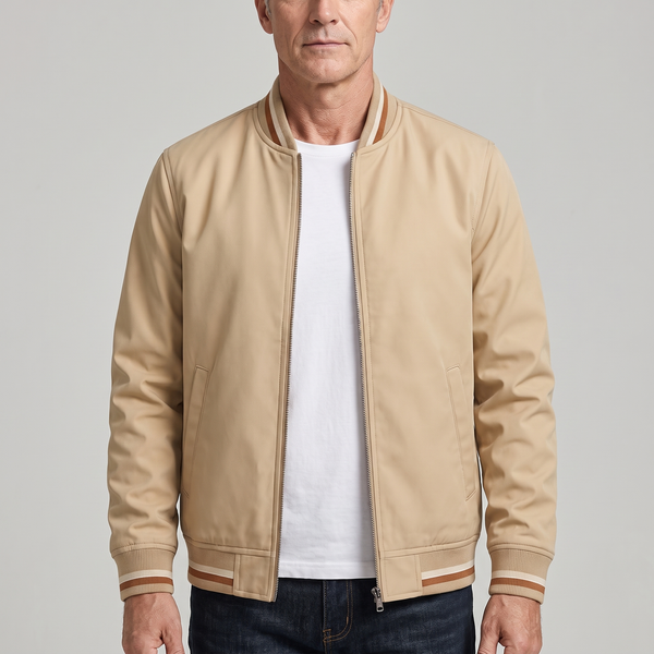 Cazadora bomber blanca con cuello acanalado para hombre