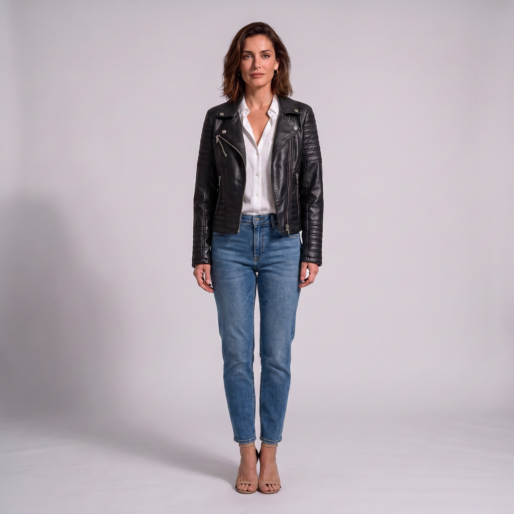 Chaqueta Motera Mujer Acolchada de Piel Roma