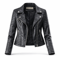 Chaqueta motera negra acolchada de piel para mujer