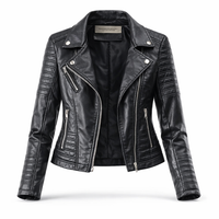 Chaqueta motera negra acolchada de piel para mujer