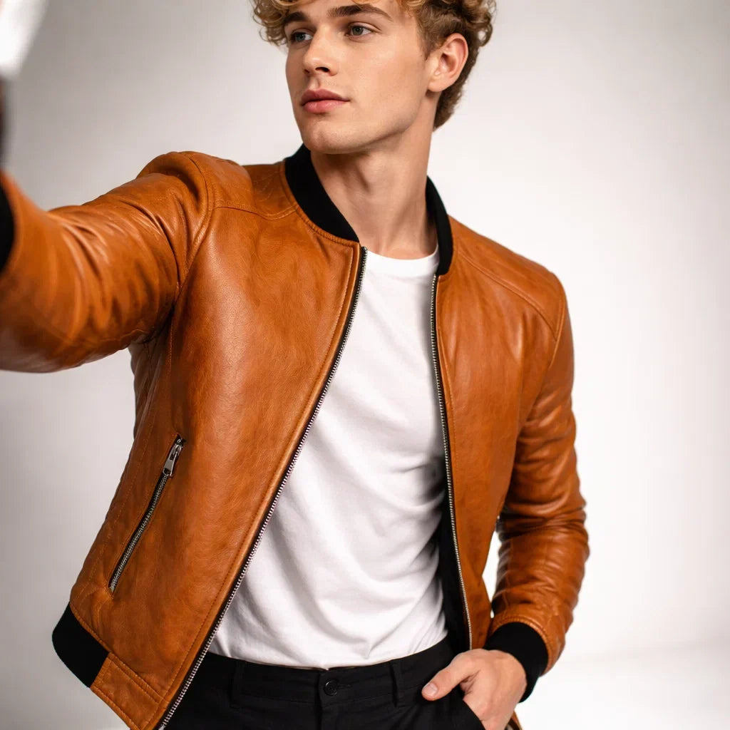 Chaqueta de Piel Hombre Bomber Ajustada Donk