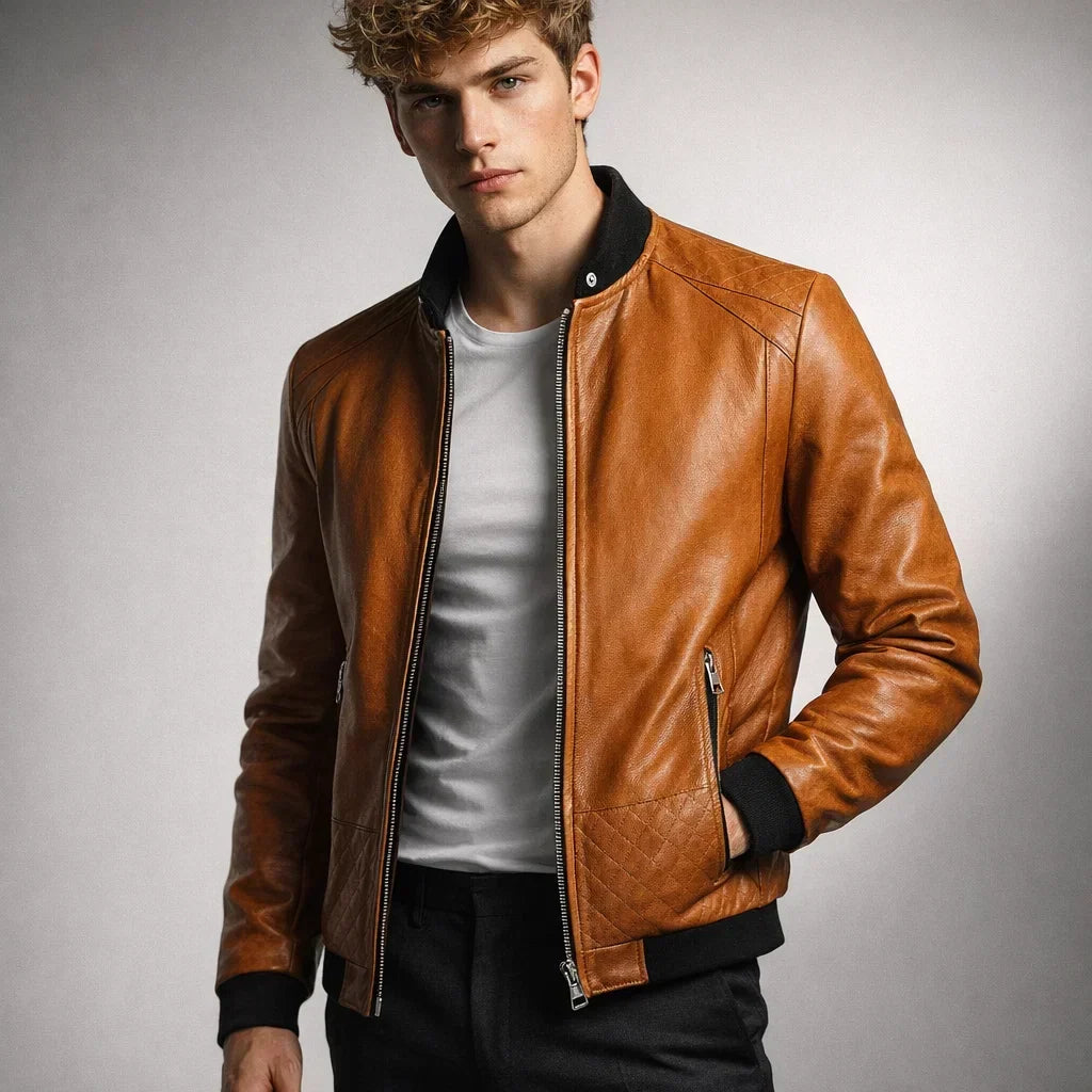 Chaqueta de Piel Hombre Bomber Ajustada Donk