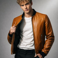 Chaqueta de Piel Hombre Bomber Ajustada Donk