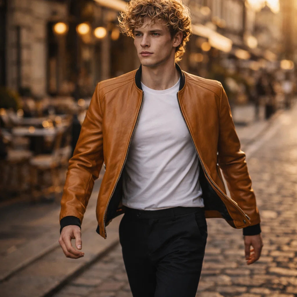 Chaqueta de Piel Hombre Bomber Ajustada Donk