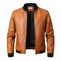 Cazadora bomber de piel marrón ajustada para hombre