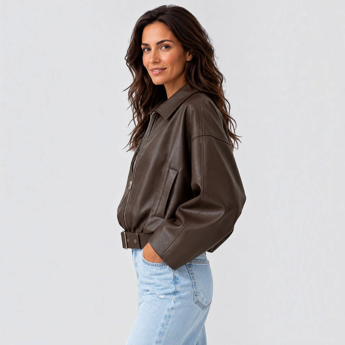 Chaqueta Polipiel Mujer Oversize con Cinturón