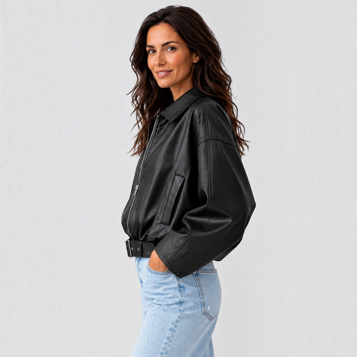 Chaqueta Polipiel Mujer Oversize con Cinturón