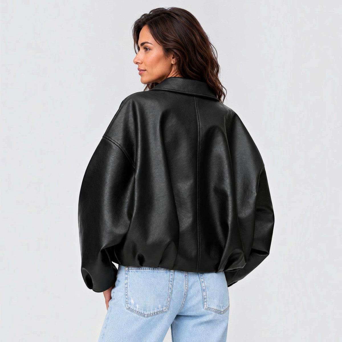 Chaqueta Polipiel Mujer Oversize con Cinturón