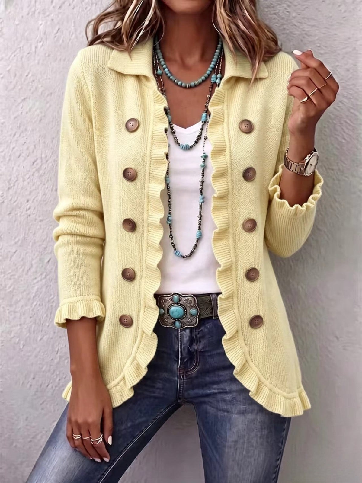 Liliana | Cream Ruffled Knit Cardigan