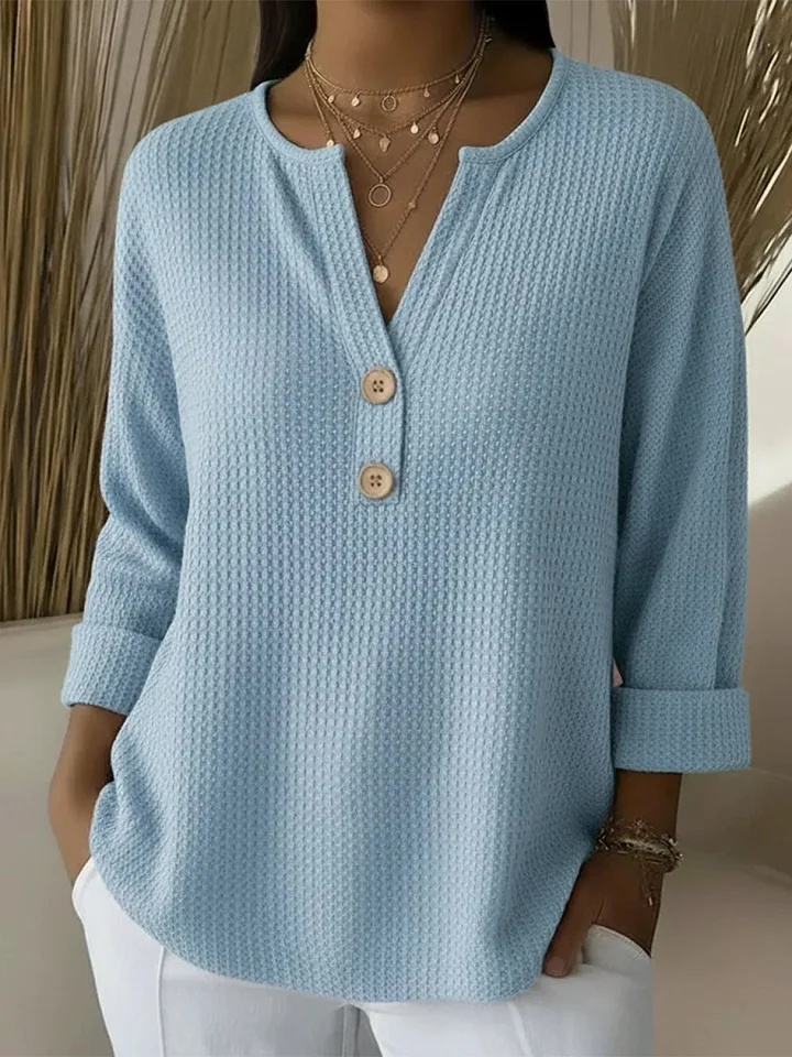 Lucía | Waffle-Knit Button-Down Henley Shirt