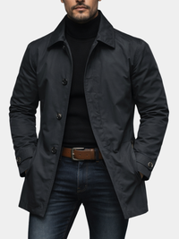 Gabardina larga negra clásica para hombre
