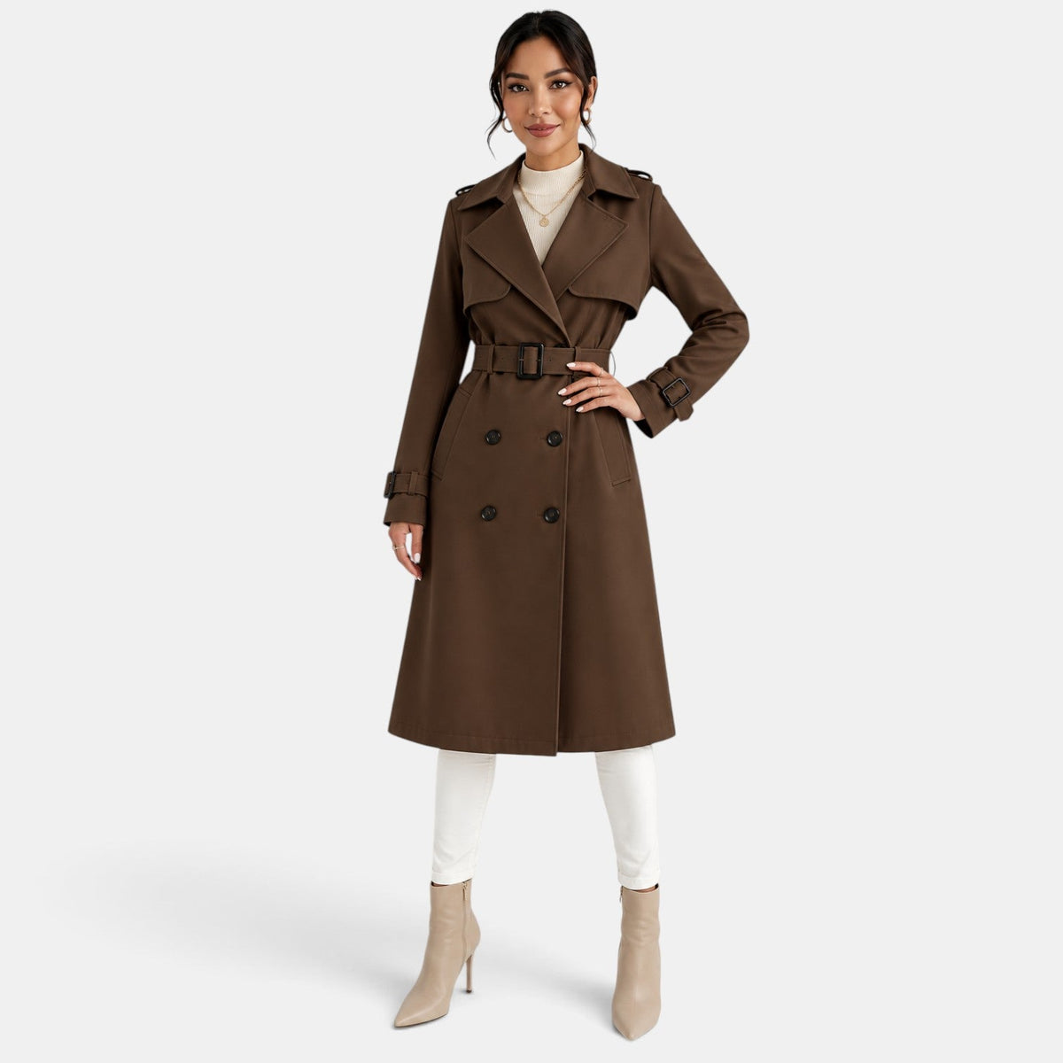 Gabardina Larga Mujer Elegante de Doble Botonadura
