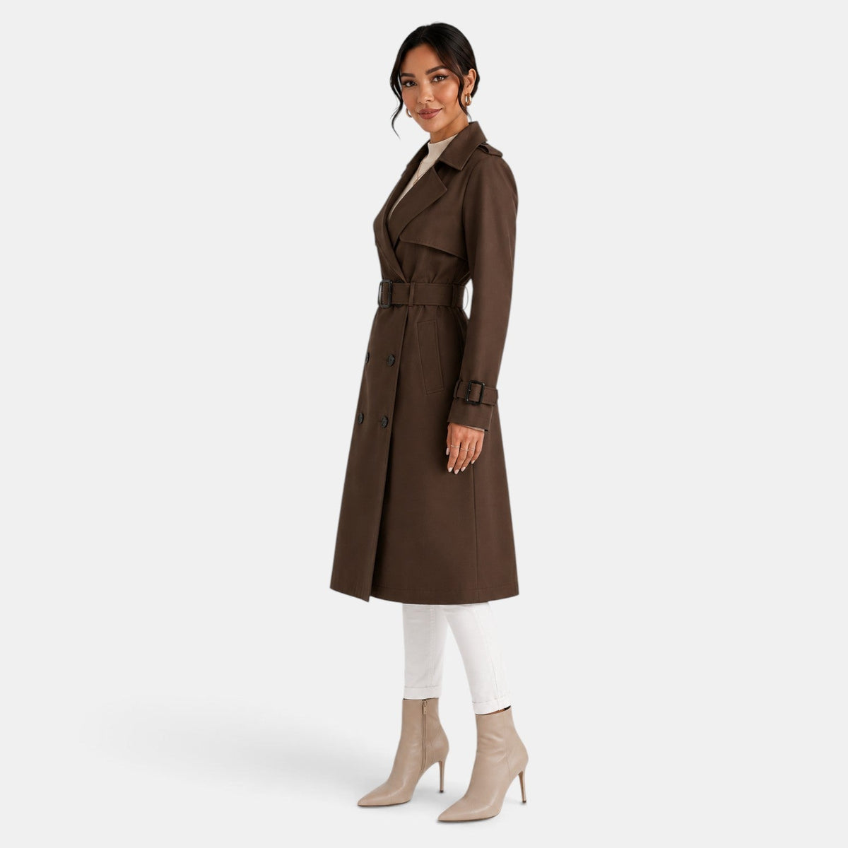 Gabardina Larga Mujer Elegante de Doble Botonadura